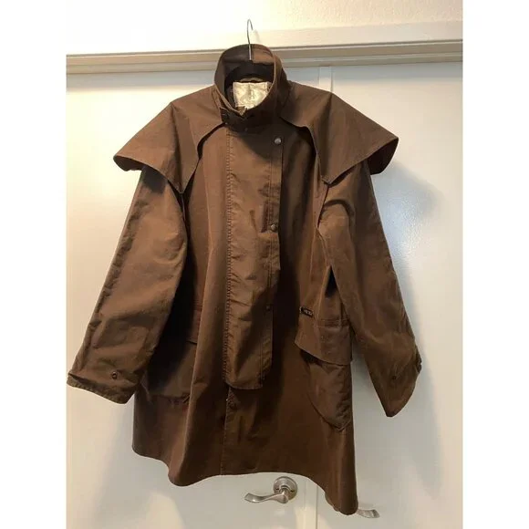 VTG Driza-Bone Riding Coat & Hood Brown Oil Skin Unisex Australia XL - Picture 5 of 16
